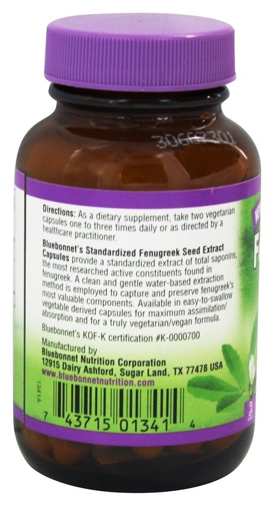 BlueBonnet Standardized Fenugreek Seed Extract 600 mg Capsules, 60 Vegetable Capsules