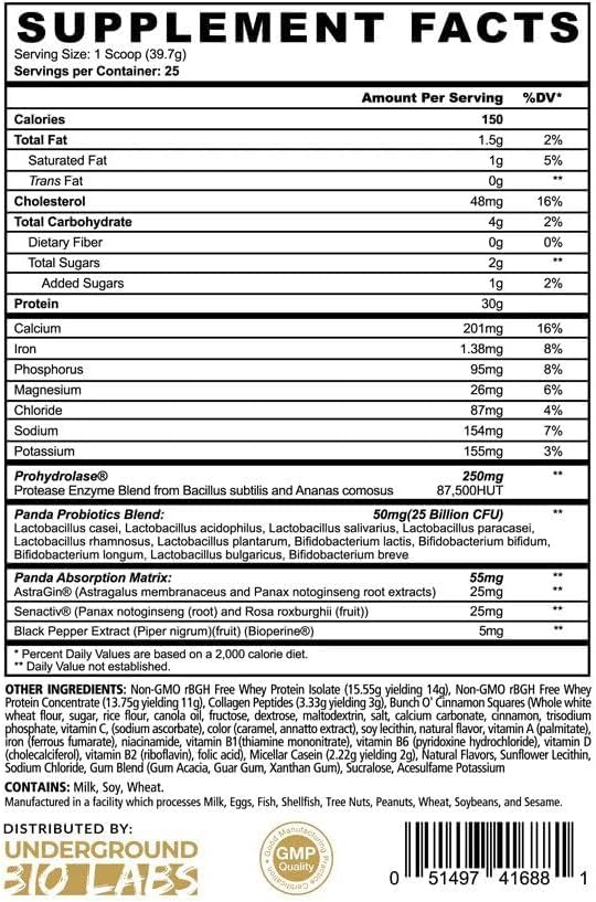 Underground Bio Labs Panda Fuel Premium Protein Whey Protein Powder, 40 Servings