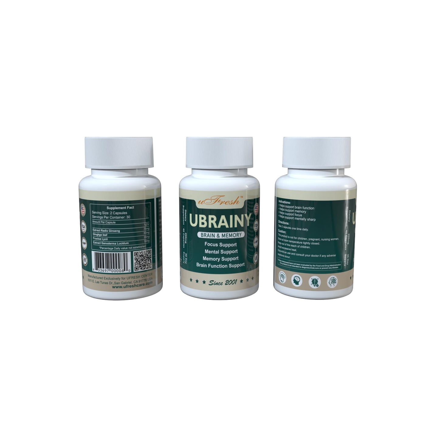 uFresh Ubrainy Brain and Memory Support Capsules, 1 Bottle