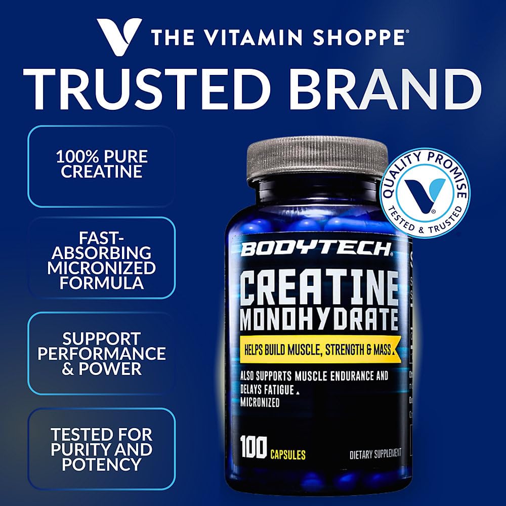 BodyTech Creatine Monohydrate Capsules, 100 Capsules