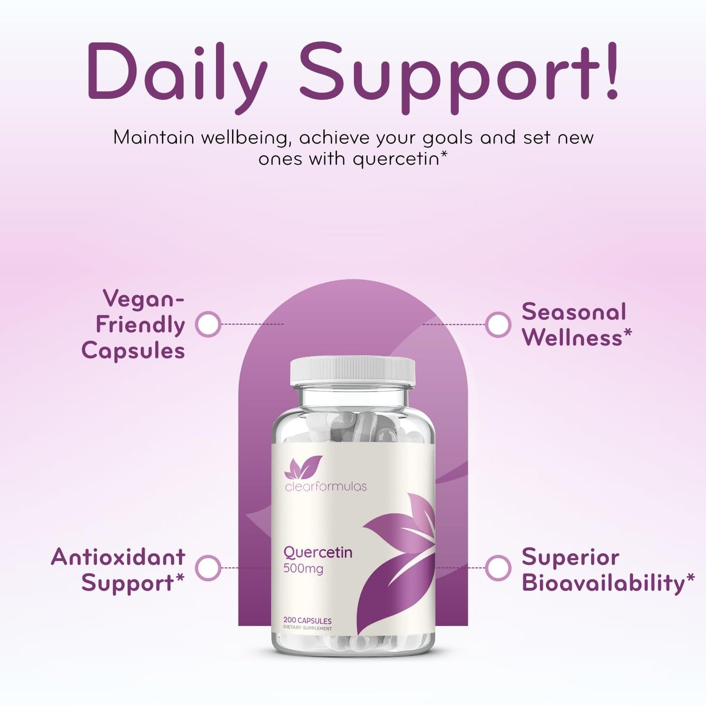 Clear Formulas Quercetin 500mg Capsules, 200 Count