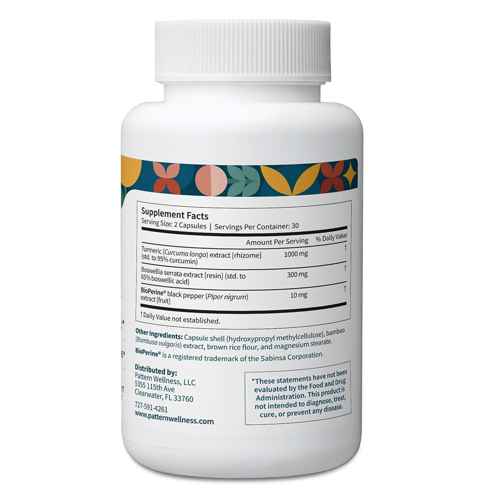 Pattern Wellness Turmeric Curcumin Supplement 180 Capsules