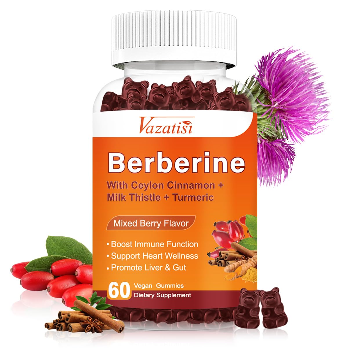 Vazatisi Berberine Gummies 1500mg, 60 Gummies