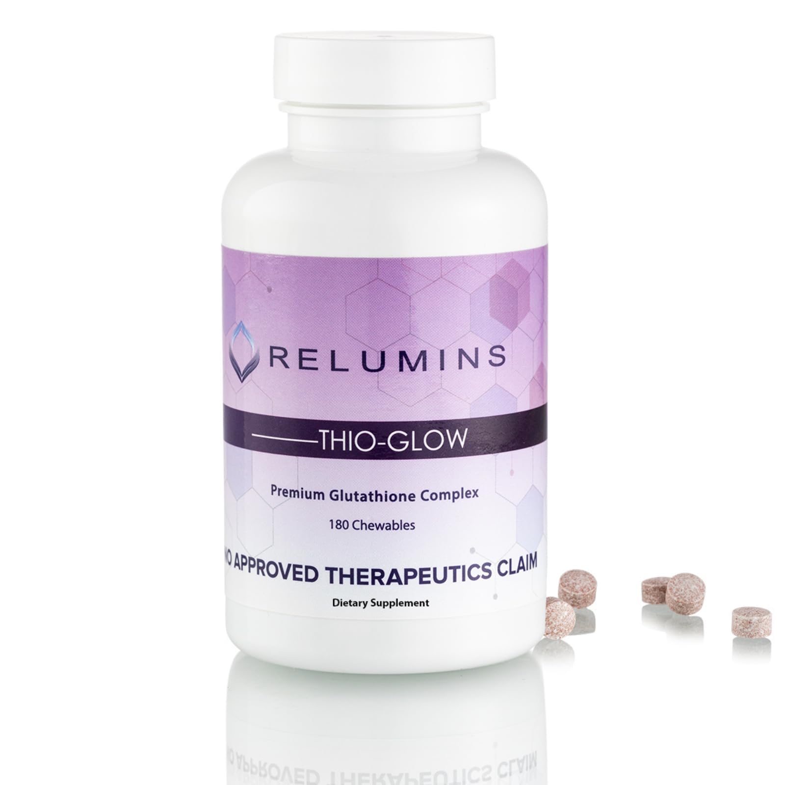 Relumins Thio-Glow Chewable Sublingual Glutathione Complex with Biotin, VIT C & E, Plus Grapeseed Polyphemols 180 Count