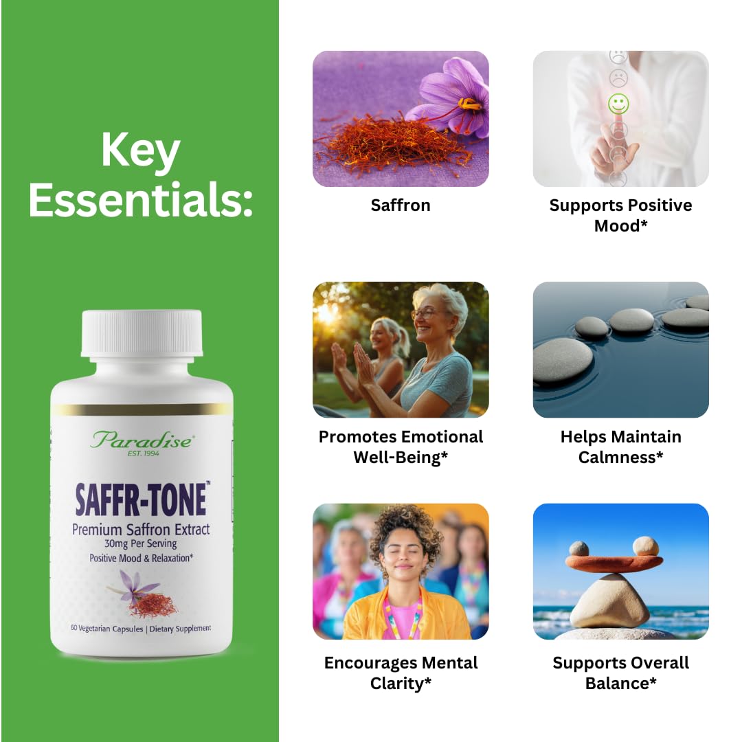 Paradise Herbs Saffr-Tone Saffron Extract Active Whole Spectrum Extract Capsule 60 Count