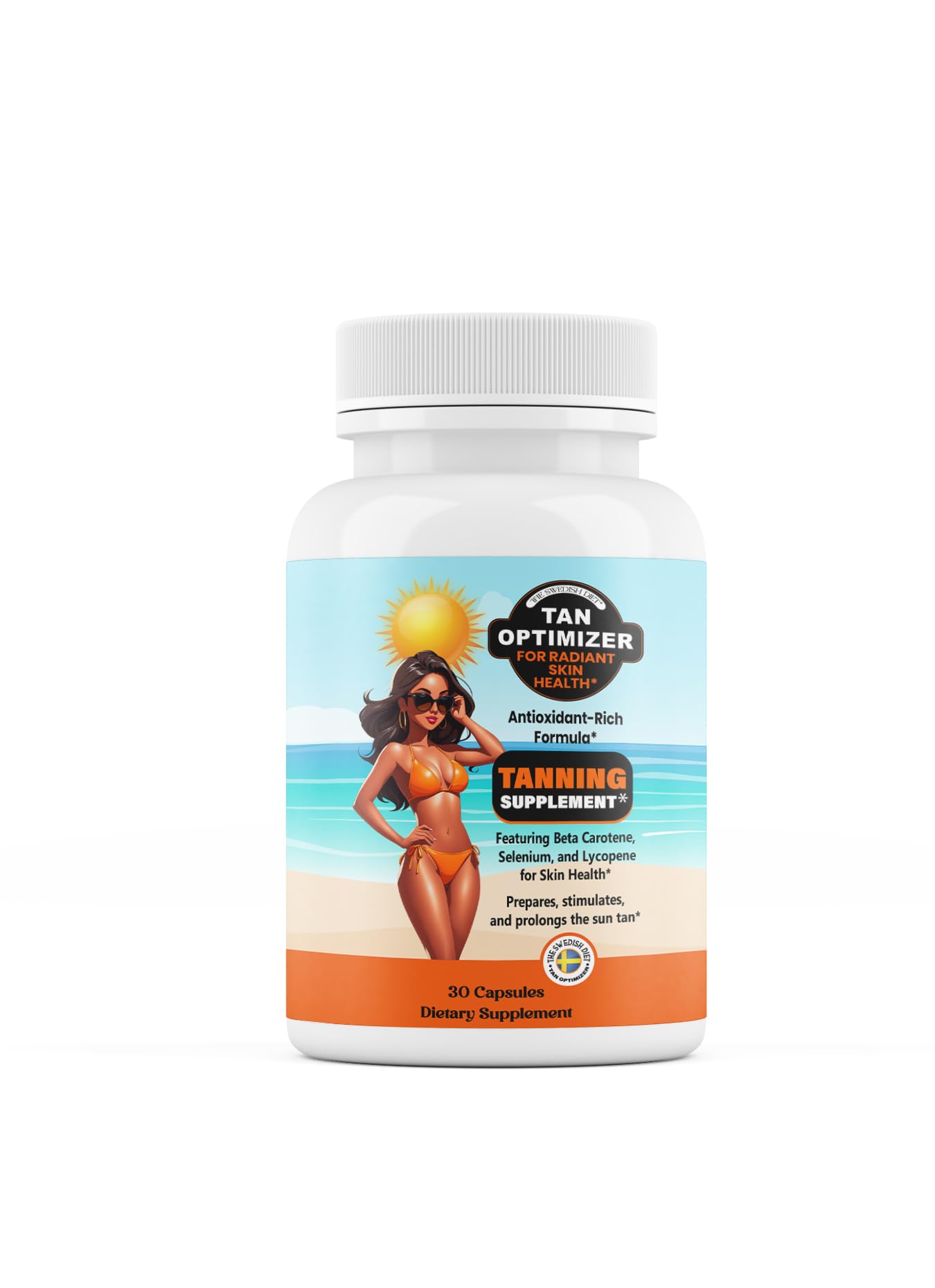 The Swedish Diet Tan Optimizer Sugar-Free Tanning Supplement for a Healthy Golden Glow, Beta Carotene, Selenium, Lycopene & Antioxidants, Capsule, 30 Capsules
