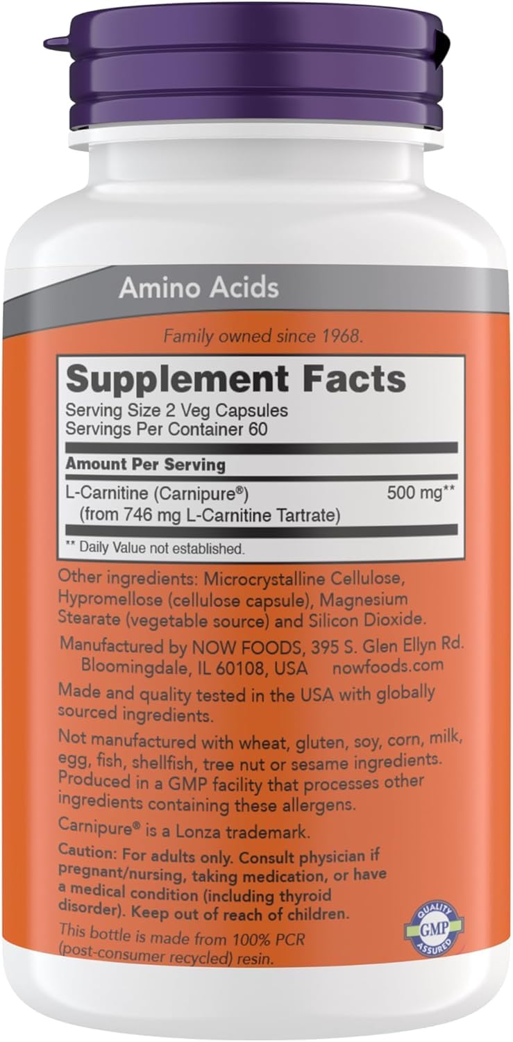 NOW Foods L-Carnitine 250 mg Capsule, 240 Count