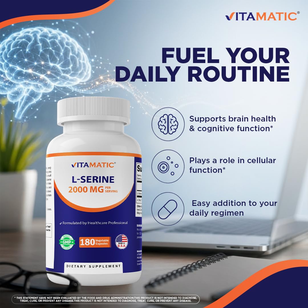 Vitamatic L-Serine 2000 mg Capsule, 180 Count
