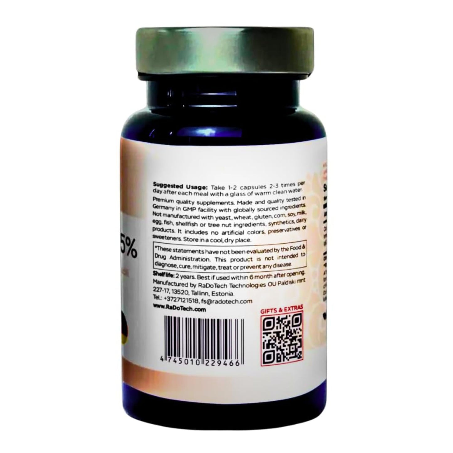 RaDoTech Colostrum IgG≥55% Extra Premium 500 mg Per Capsule, 60 Capsules