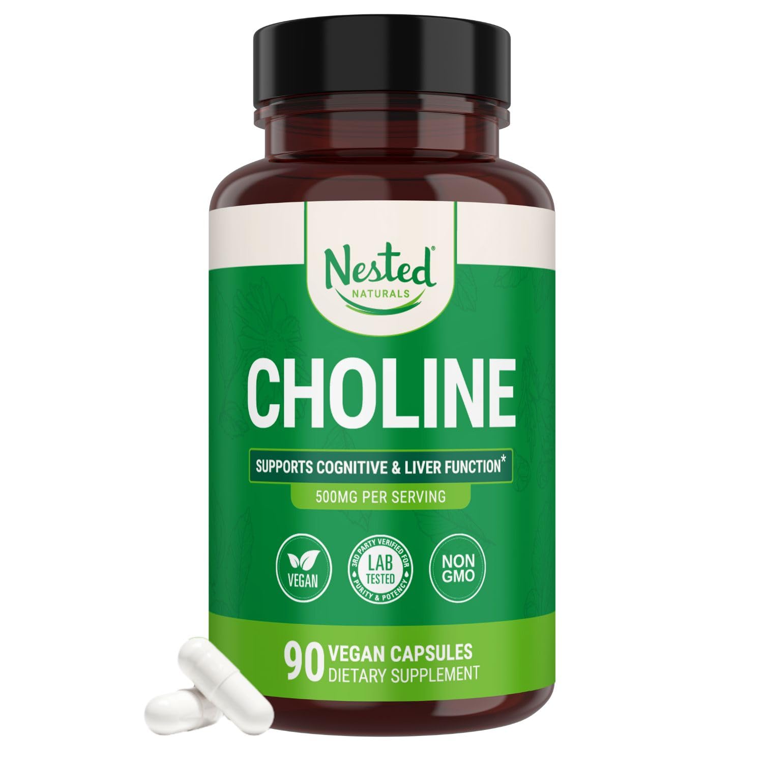 Nested Naturals Choline Bitartrate 500mg Per Serving, 90 Capsules
