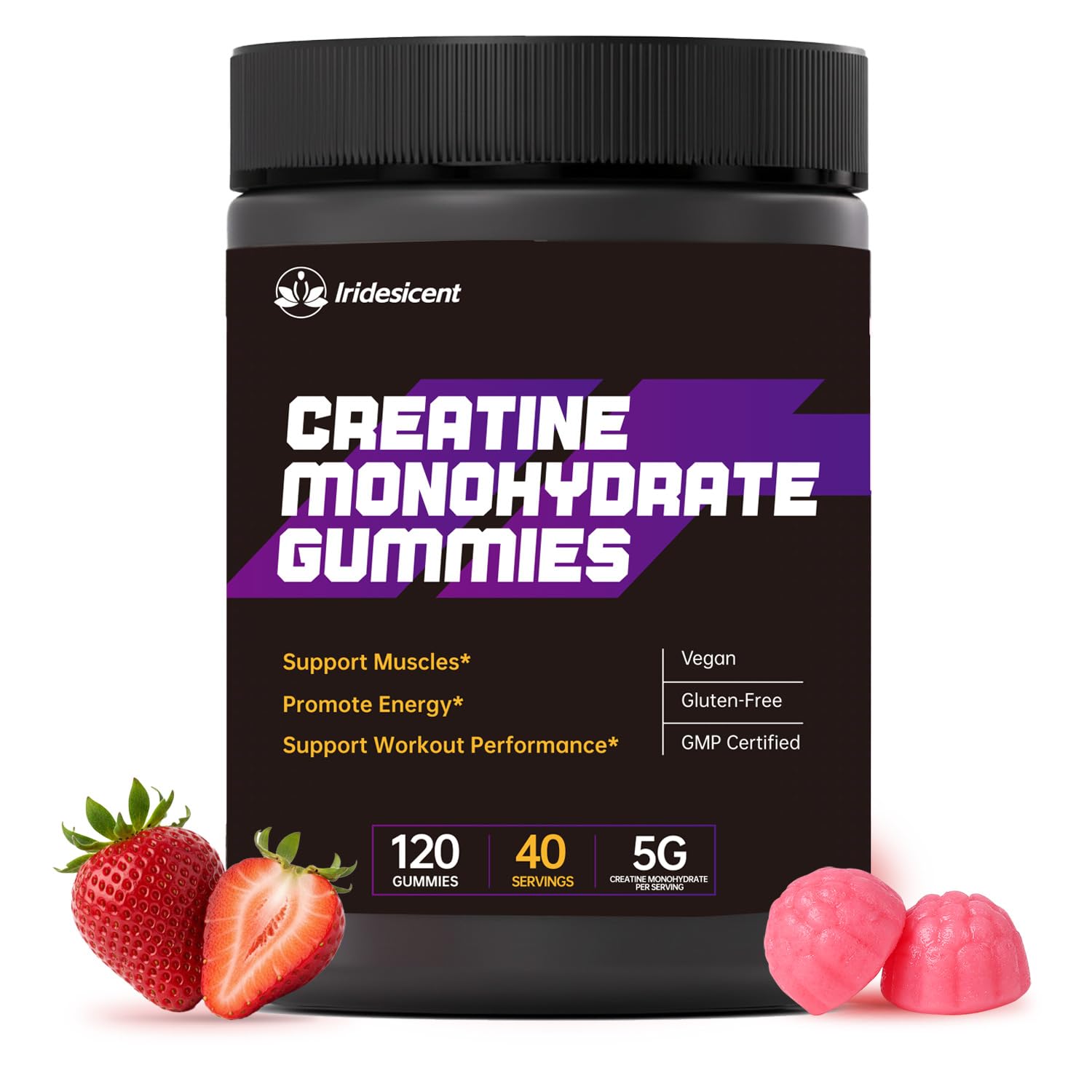 IRIDESICENT Creatine Gummies 5000mg – Sugar Free Creatine Monohydrate, Vegan Chewables Gummy, 120 Count
