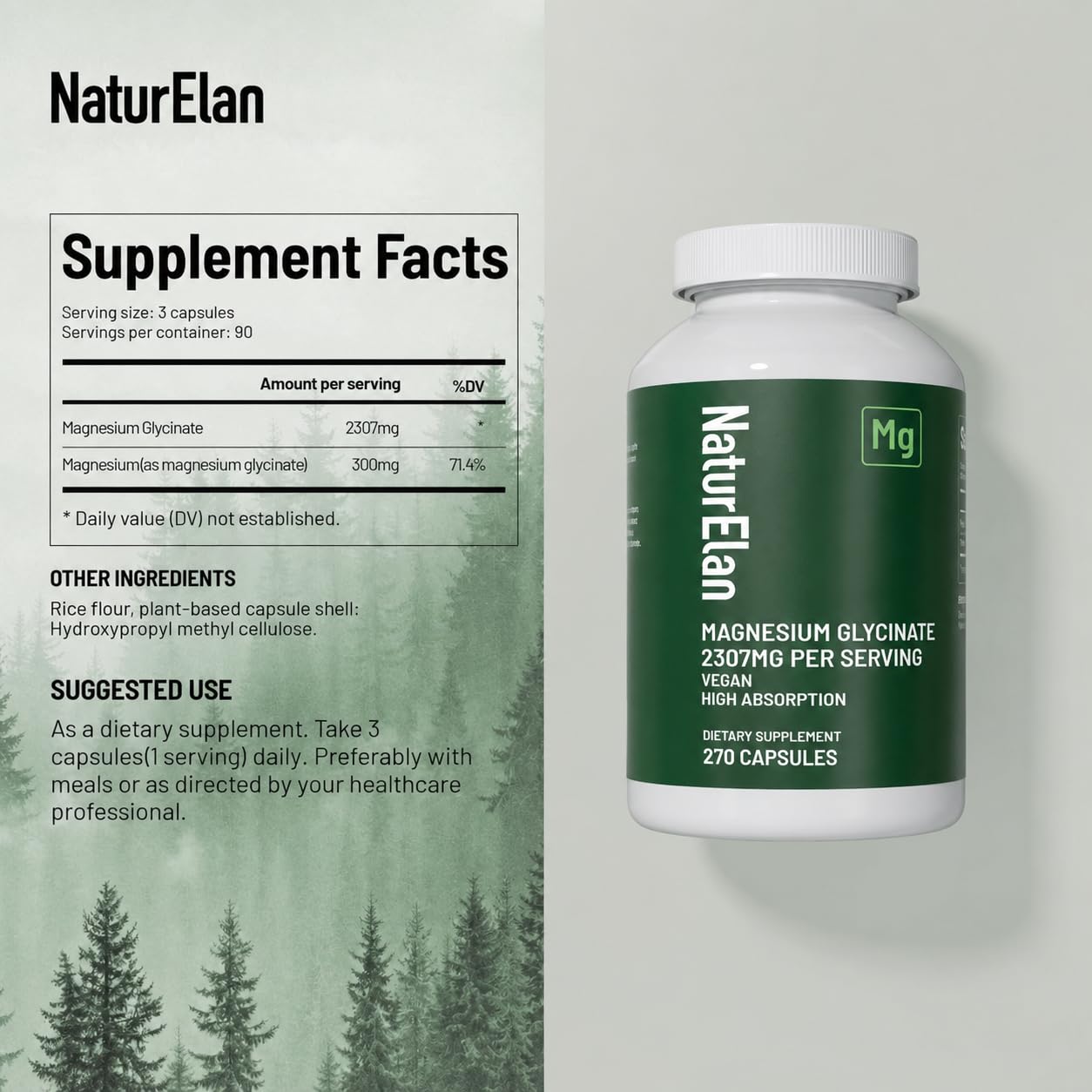 NaturElan Magnesium Glycinate 2307mg, 270 Capsules
