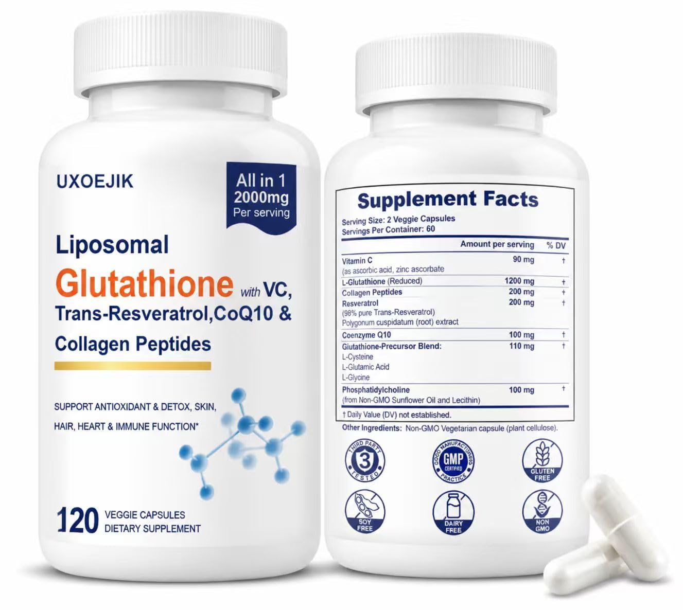 UXOEJIK Liposomal Glutathione Supplement Capsule, 120 Count