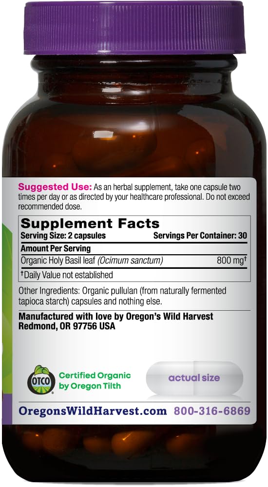 Oregon's Wild Harvest Organic Holy Basil Herbal Supplement Capsules 60