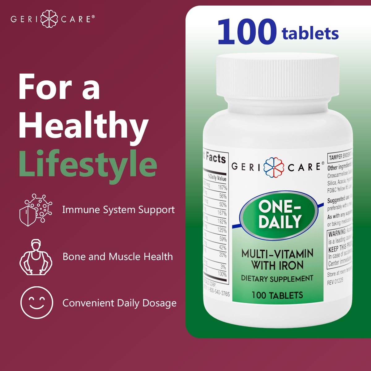 GeriCare One-Daily Multi-Vitamin with Iron, 100 Tablets