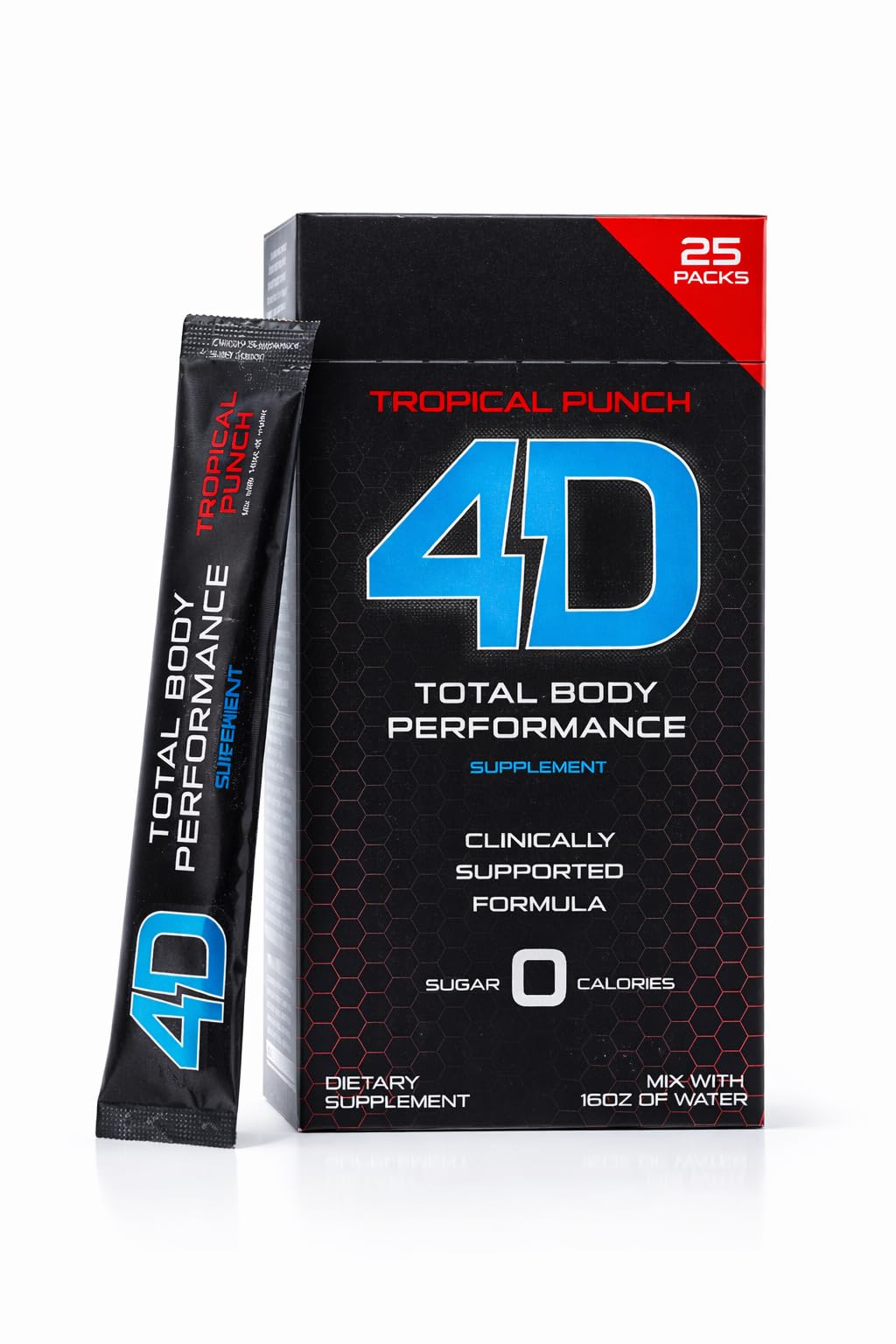 4D Clean Energy Tropical Punch Vitamins & Energy Powder Packets, 25 Count