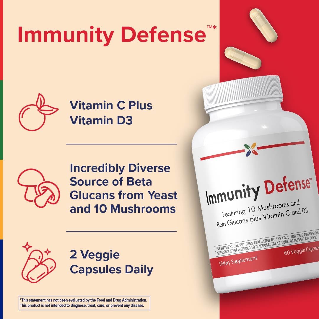 Stop Aging Now Immune Support with Vitamin C, Vitamin D3 and Mushroom Complex, 60 Capsules