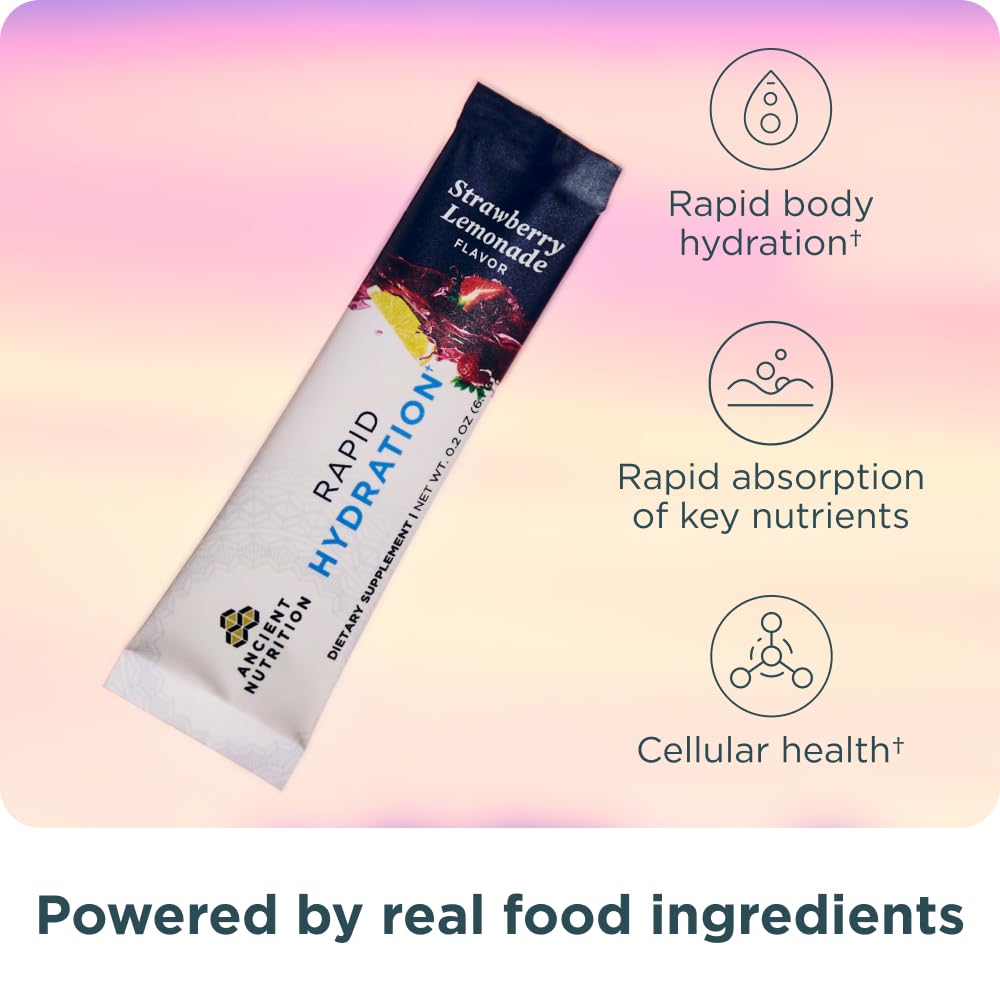 Ancient Nutrition Rapid Hydration Electrolytes Powder, Strawberry Lemonade, 3.2 oz