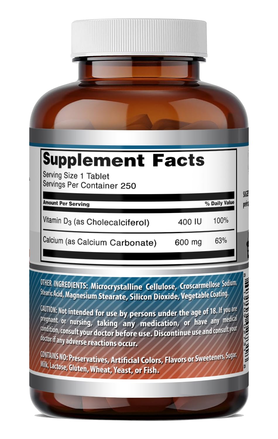Amazing Nutrition Calcium 600 Mg with Vitamin D3 400 IU Tablets, 250 Count