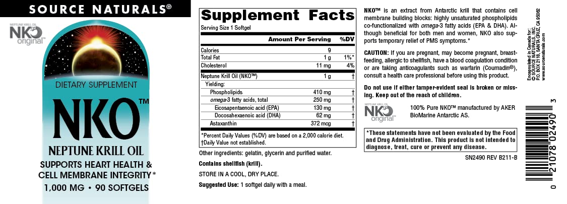 Source Naturals NKO Neptune Krill Oil Softgels, Supports Heart Health and Cell Membrane Integrity*, 90 Softgels