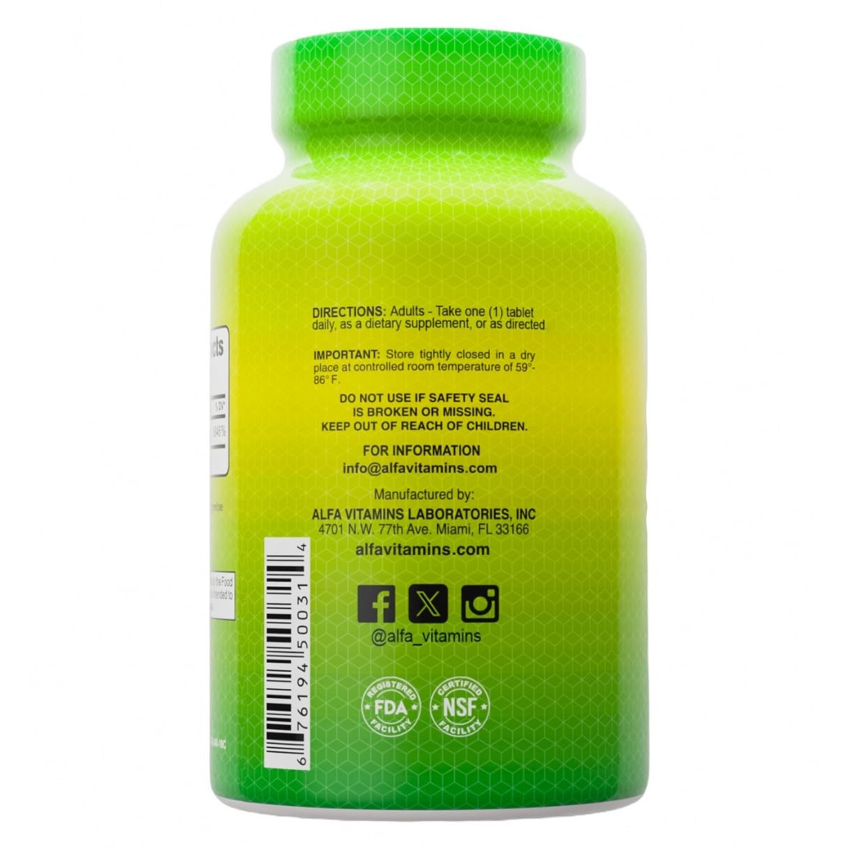 ALFA VITAMINS Vitamin B2 (Riboflavin) 50mg Tablet, 100 Count