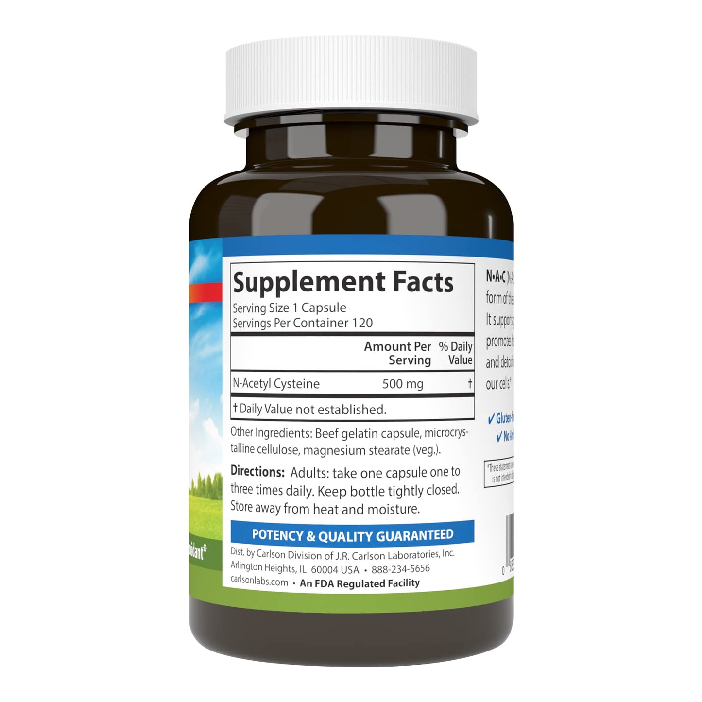 Carlson N-Acetyl Cysteine 500 mg Capsules, 120 Count