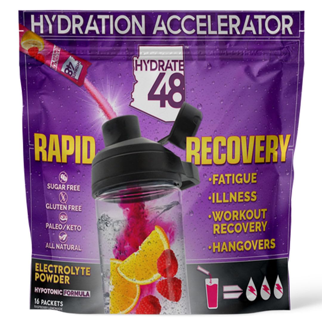 Wellgenix Hydrate48 Sugar Free Electrolyte Powder Packets Raspberry Lemonade, 3 Count