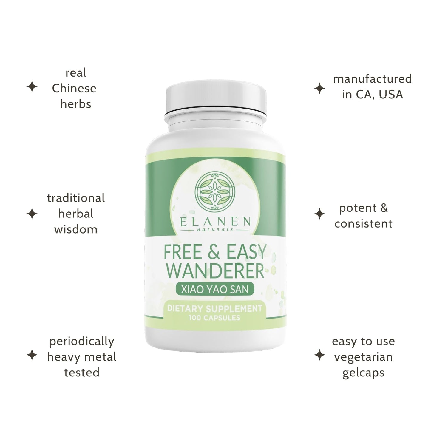 Elanen Naturals Xiao Yao San Free and Easy Wanderer Xiao Yao Wan Xiao Yao Pian Capsules 100 Count