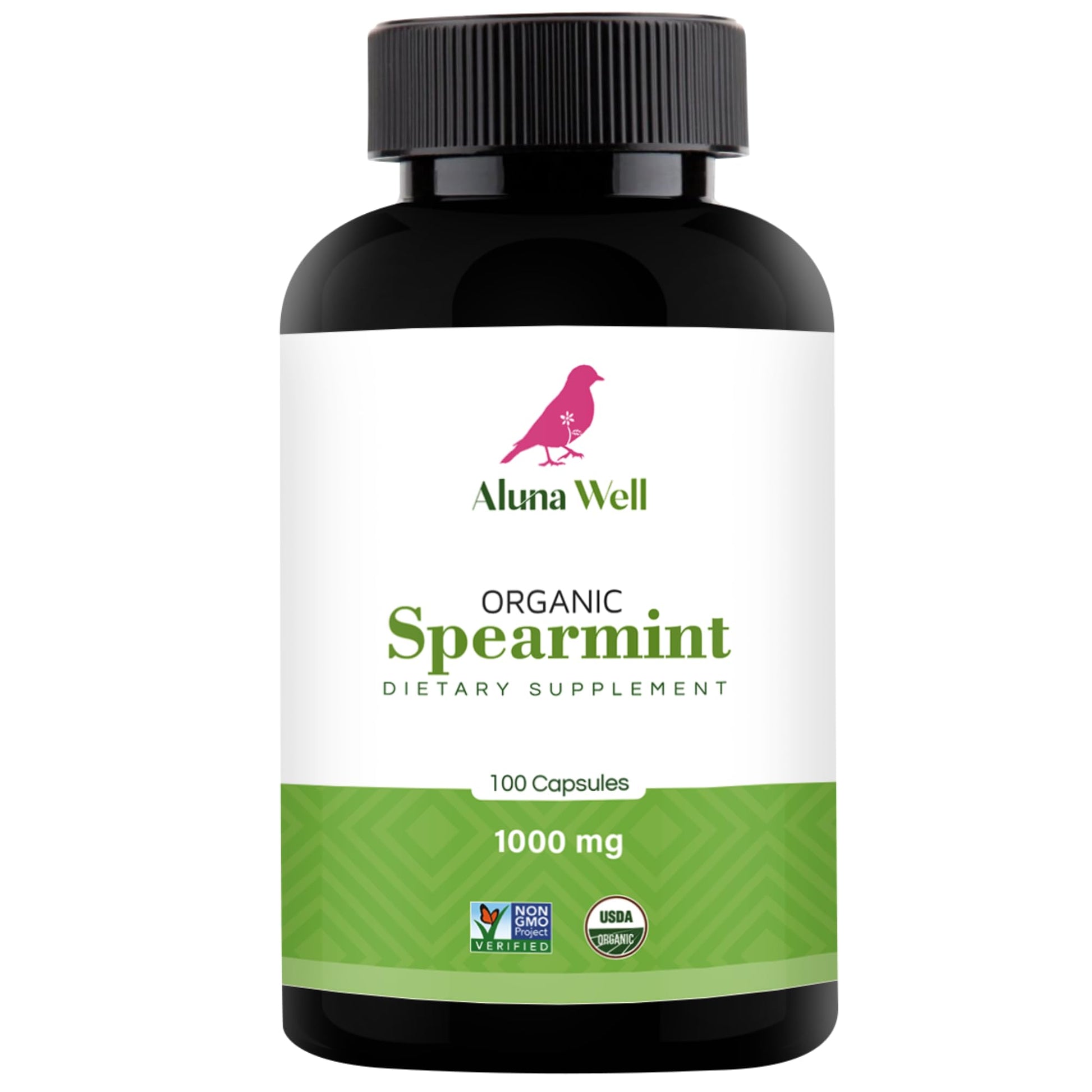 Aluna Well Organic Spearmint Capsules 1000mg – Vegan & Non-GMO Herbal Supplement – Daily Wellness and Balance – 1 Capsule