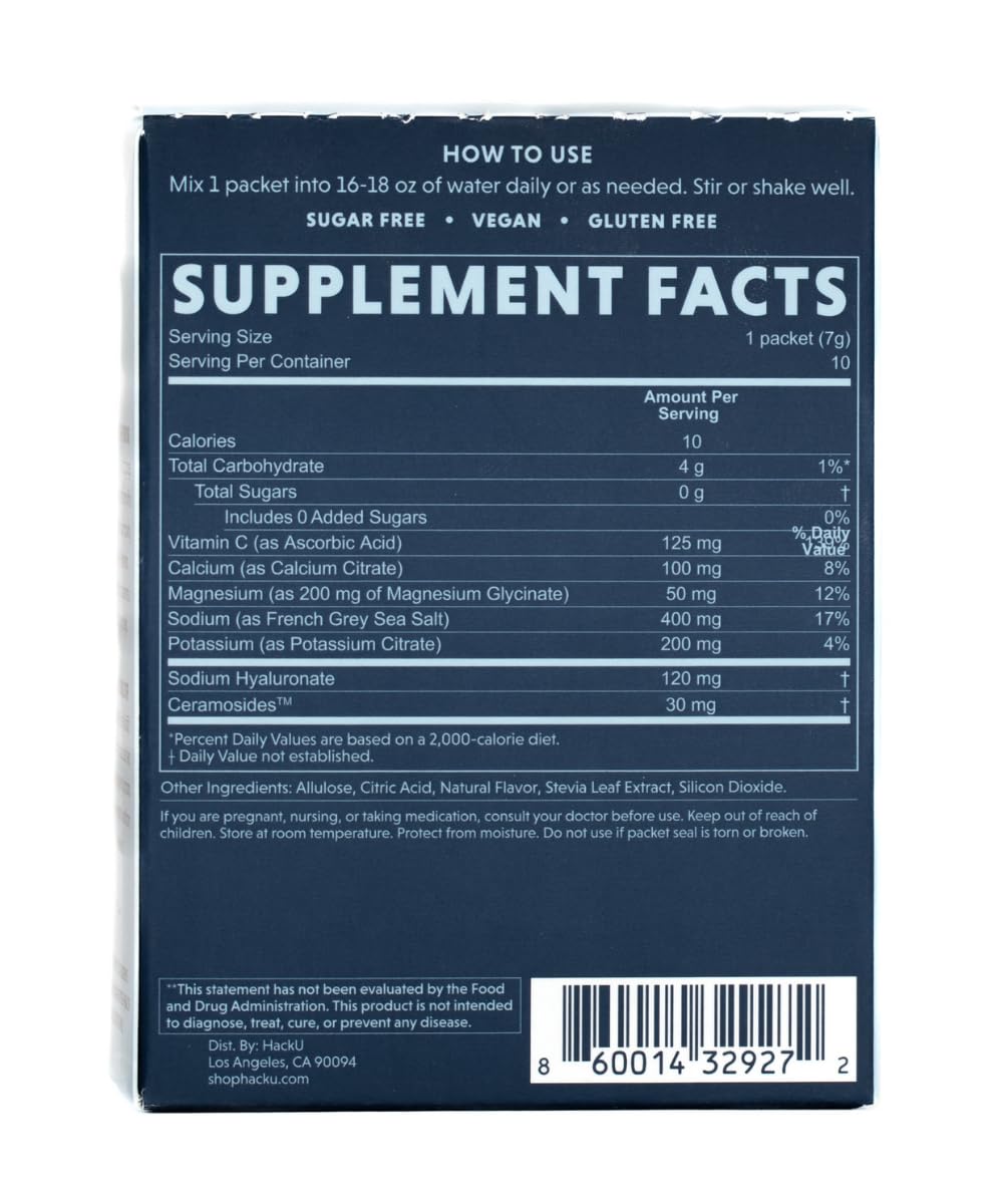 HackU Sugar-Free Electrolyte Packets Powder, 10 Pack