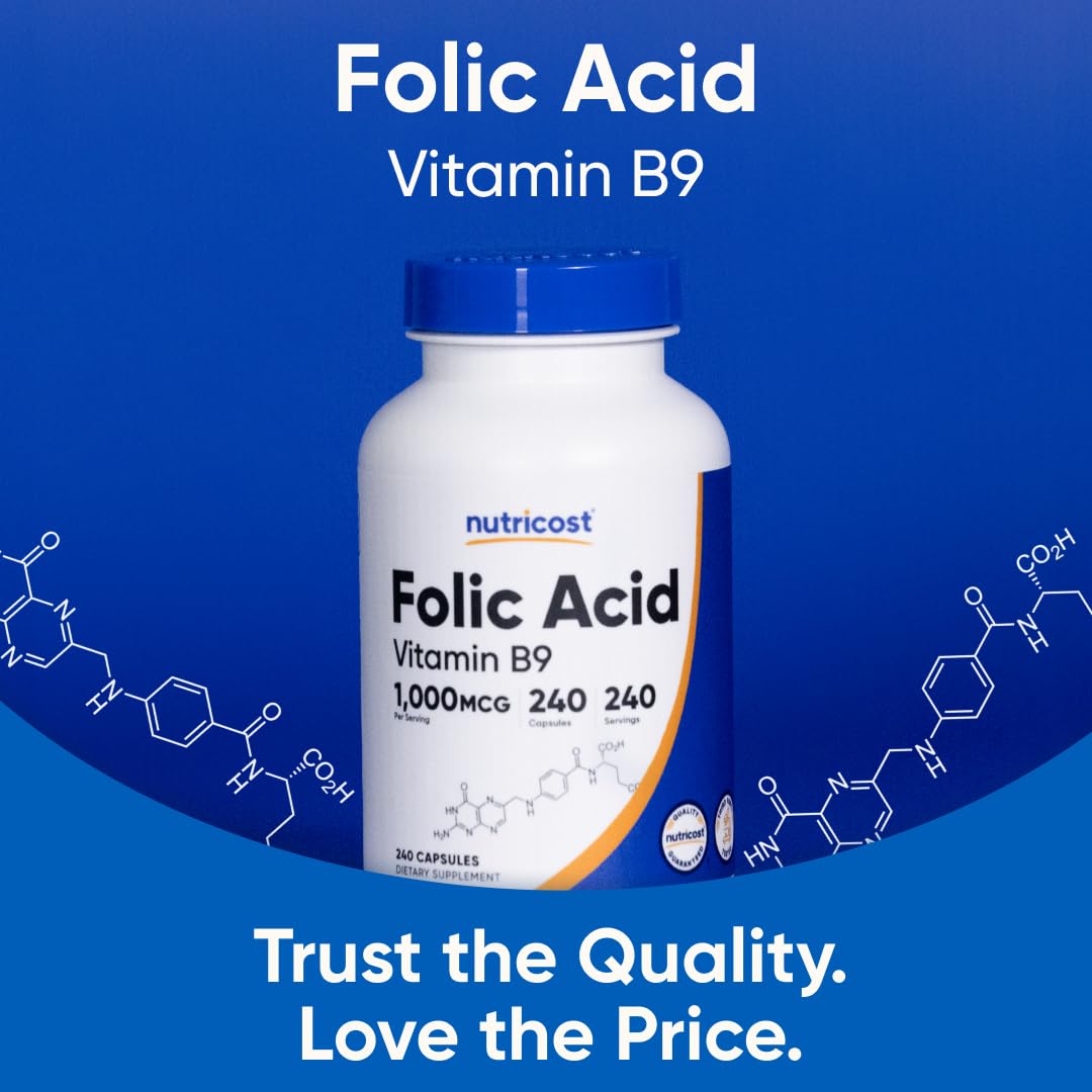 Nutricost Folic Acid (Vitamin B9) 1000 mcg Capsules 480