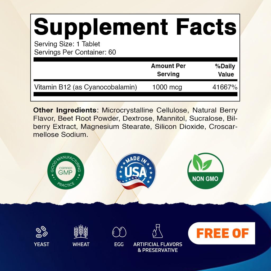 Vitamatic Vitamin B12 1000 mcg Fast Dissolve Tablets, 60 Count