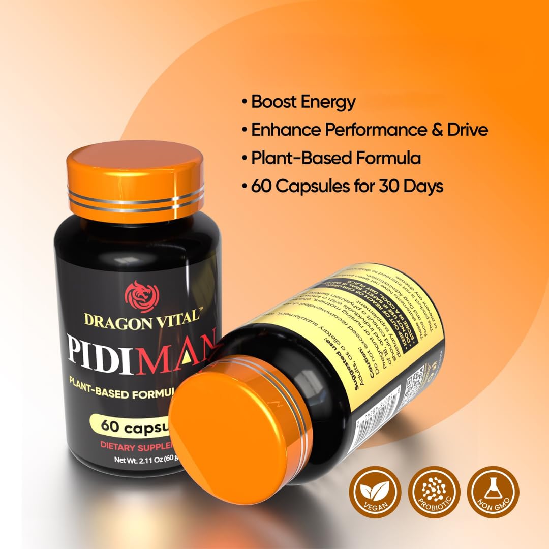 Dragon Vital PIDIMAN Plant-Based Performance Supplement for Men, Energy and Drive Enhancement Formula, 60 Capsules