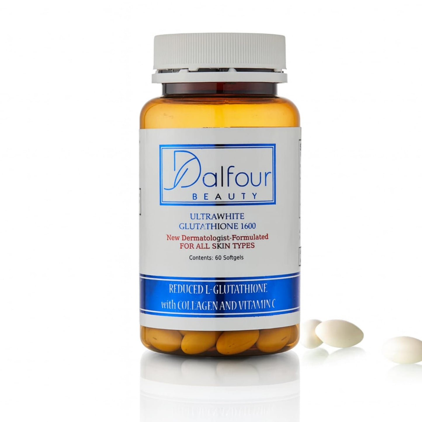 Dalfour Beauty Ultra Glutathione Capsules With Hydrolyzed Collagen & Vitamin C – 1600mg Reduced L-Glutathione Per Serving, 30 Capsules