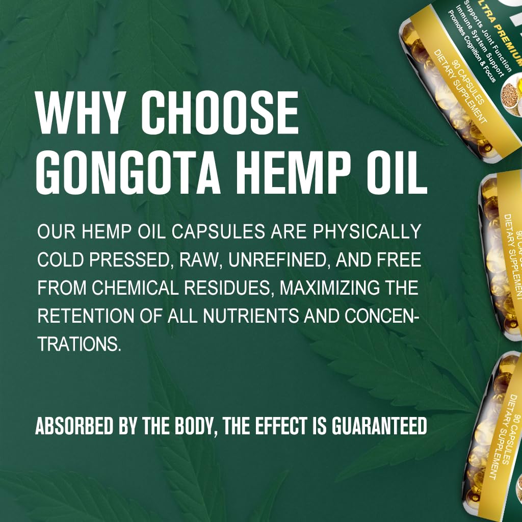 GONGOTA Hemp Oil Capsules 60,000 Max Strength, 100% Organic Hemp Oil, 180 Capsules