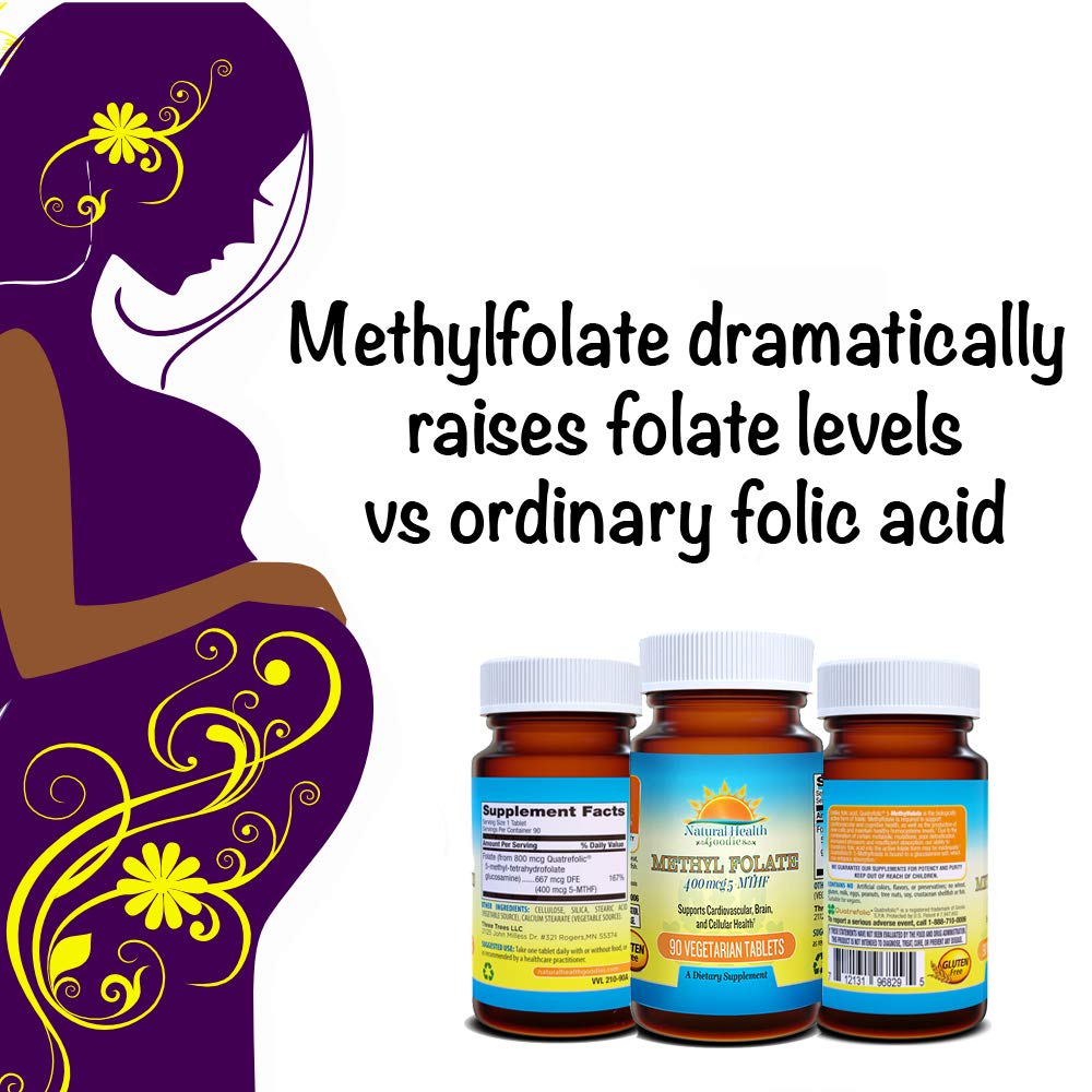 Natural Health Goodies Folate 400 mcg 5-MTHF (667 mcg DFE) Methylfolate Tablets 90 Count