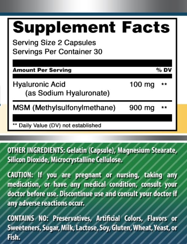 Amazing Nutrition Hyaluronic Acid & MSM Supplement Capsules 60 Count