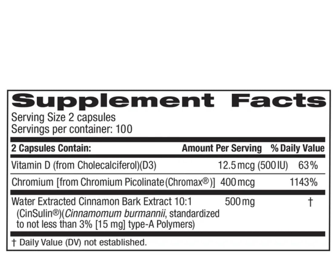 Generic Cinnamon CIN-Sullin Concentrate Capsules 200 Count