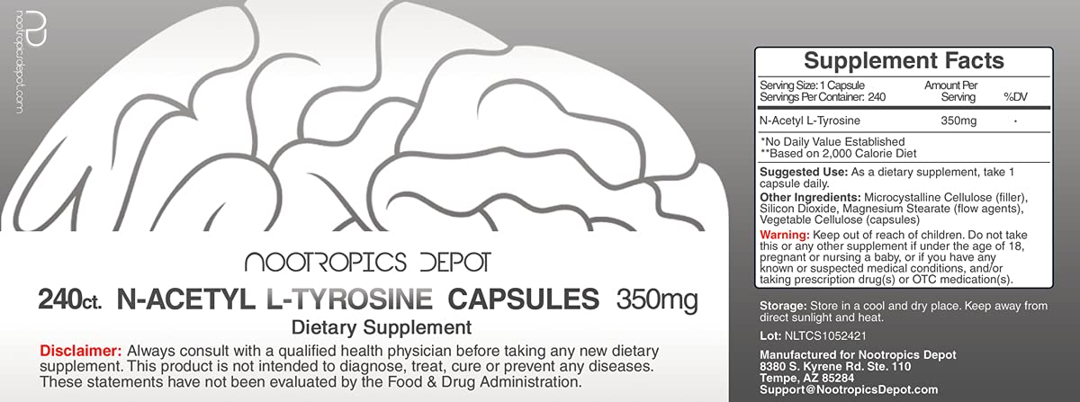 Nootropics Depot N-Acetyl L-Tyrosine 350mg Capsule, 240 Count