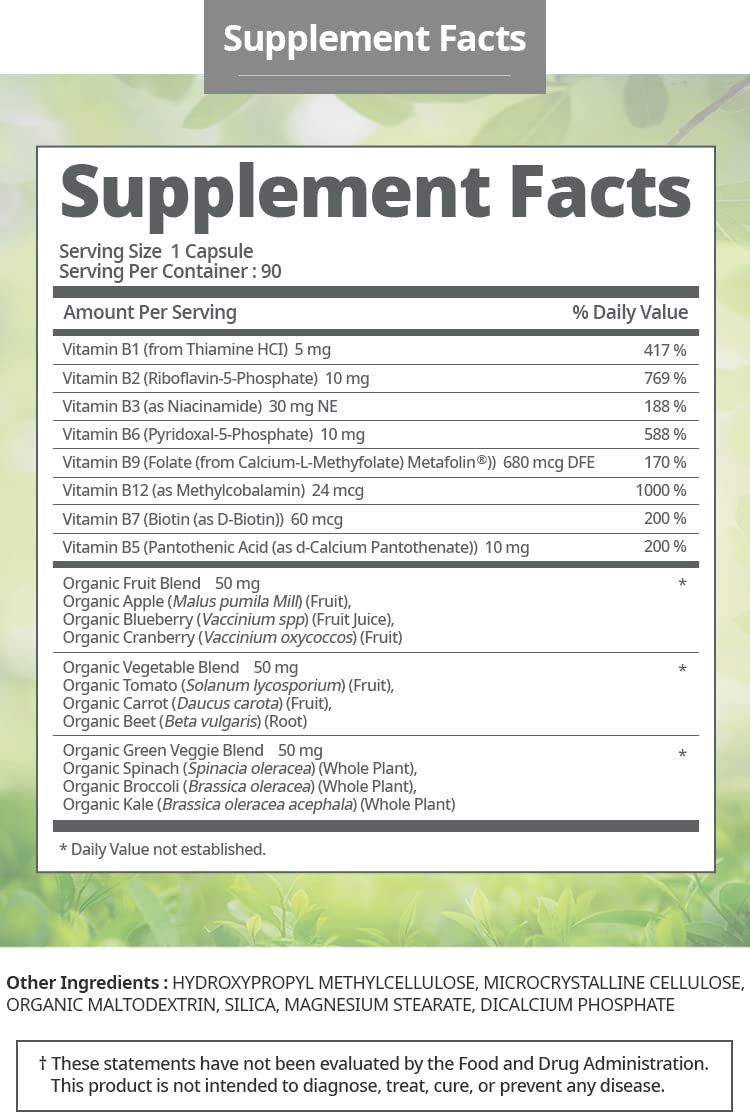 Vitamin B Complex Capsule 90 Count Vegan Gluten Free Non GMO