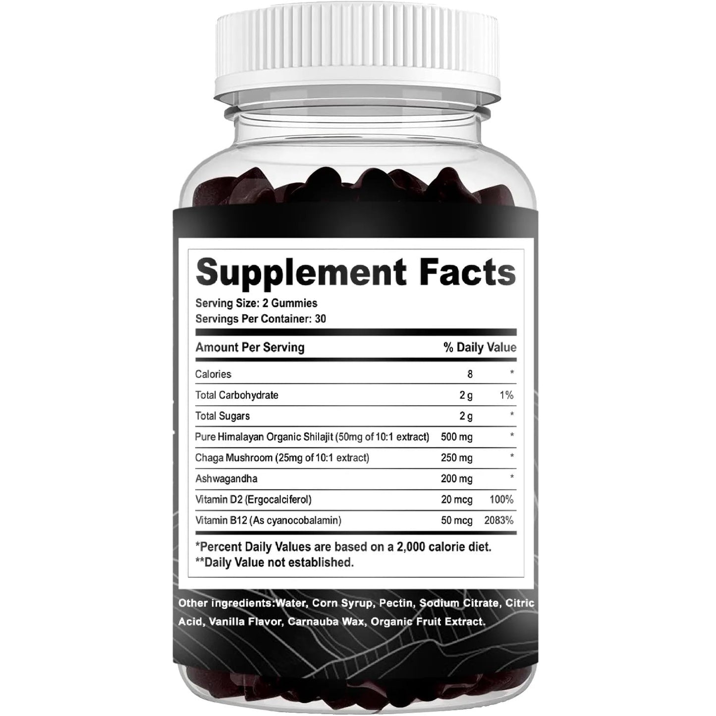 GET WAVY ORGANICS Pure Himalayan Shilajit Gummies with Ashwagandha and Chaga Mushrooms, Vitamin D2 and B12, Fulvic Acid and 85+ Trace Minerals, 60 Gummies