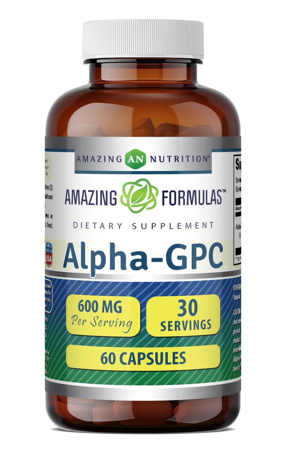 Amazing Nutrition Alpha GPC Supplement 600 Mg Per Serving Capsule 60 Capsules