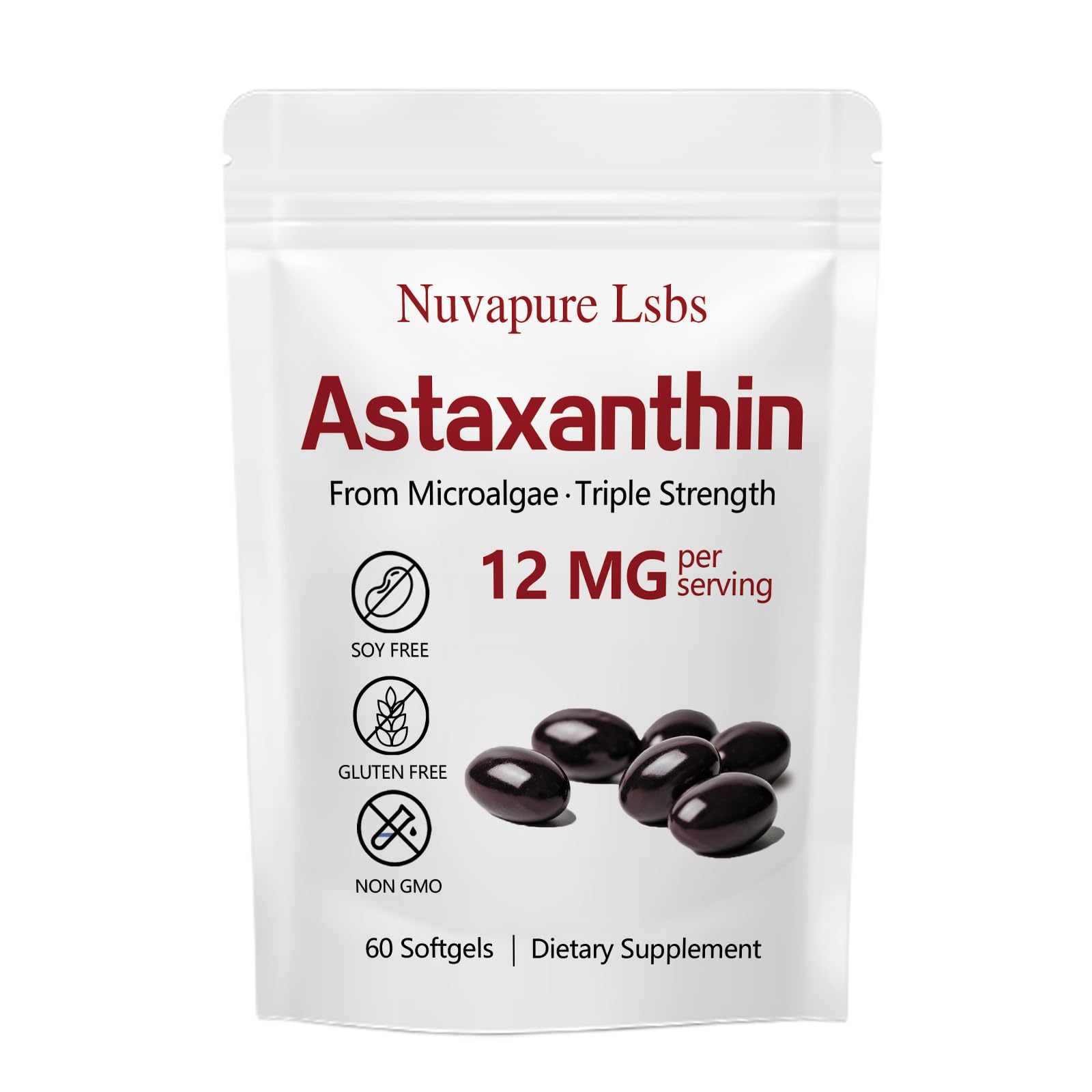 Nuvapure Lsbs Astaxanthin 12mg with MCT Oil Softgels, 60 Count