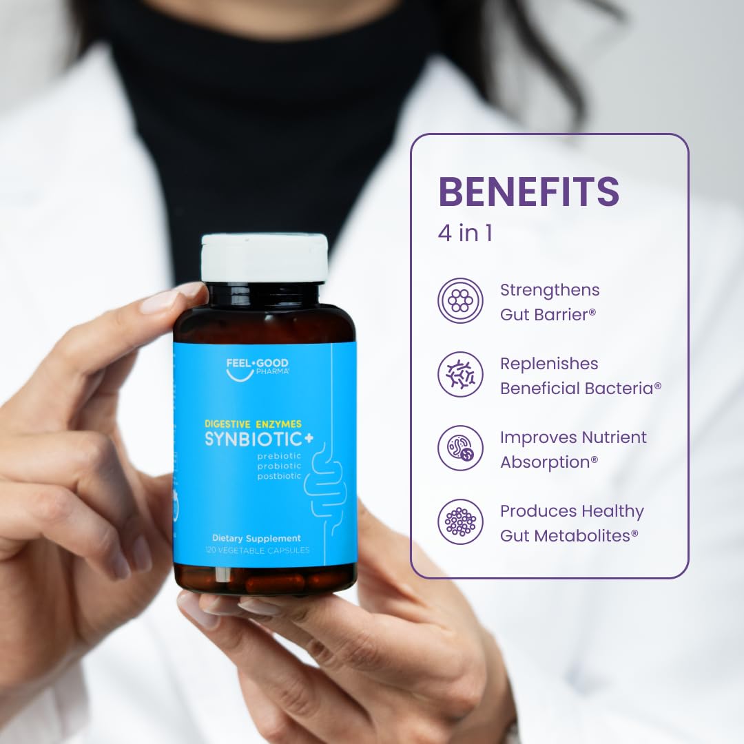 FEEL GOOD PHARMA Digestive Enzymes 4-in-1 Synbiotic+ Capsule, 120 Count