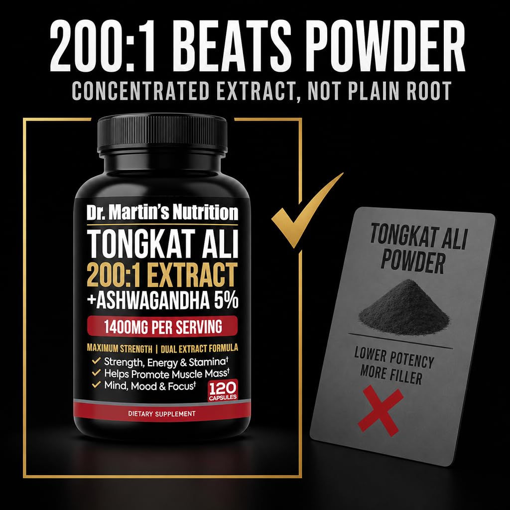 DR. MARTIN'S NUTRITION Tongkat Ali 200:1 Extract + Ashwagandha 5% Withanolides, 120 Capsules