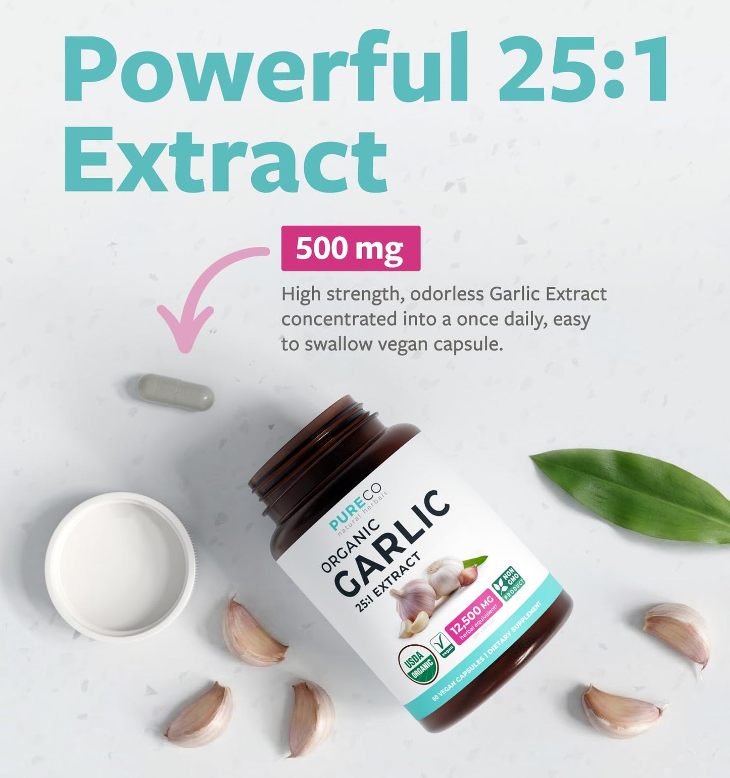 PURE CO USDA Organic Garlic Supplement Capsule 60 Count