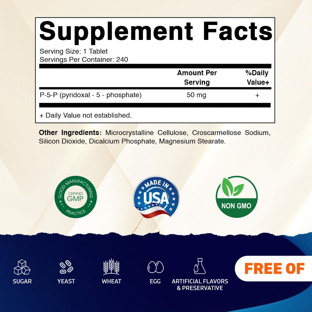 Vitamatic P5P 50 mg – Pyridoxal-5-Phosphate – Active Form of Vitamin B6 – Energy & Nervous System Support, 240 Tablets