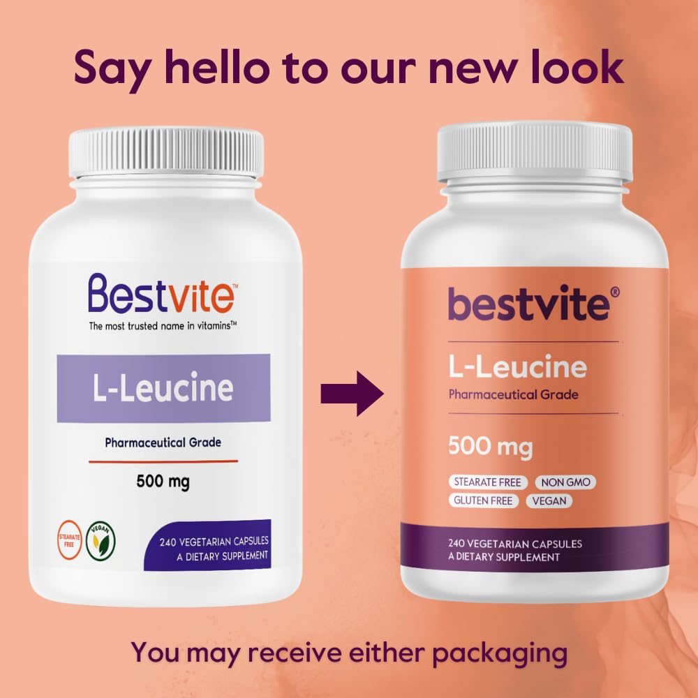 BESTVITE Filler-Free L-Leucine 500mg Capsules, 240 Count