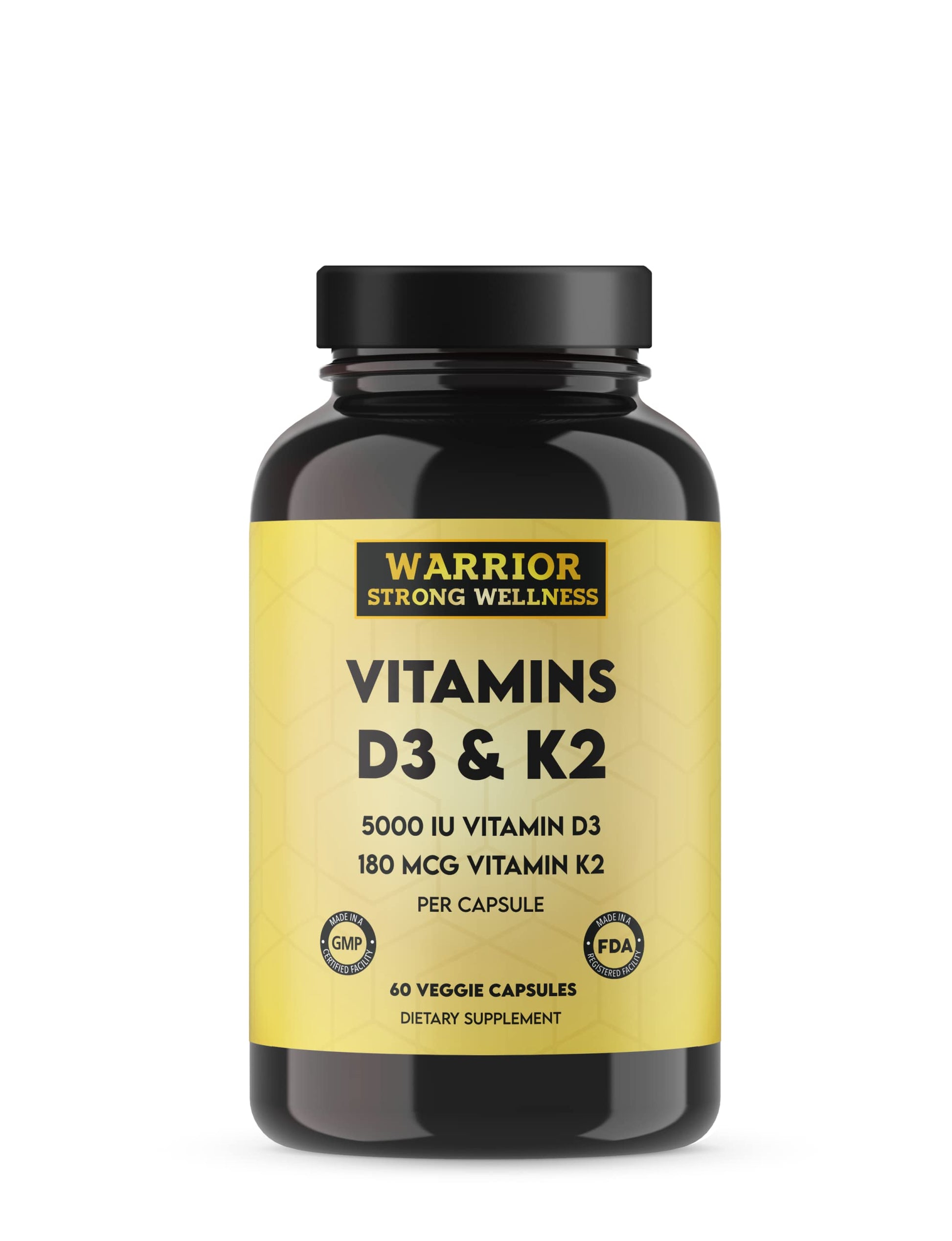 Warrior Strong Wellness Vitamin D3 and K2 Supplement Capsule, 60 Veggie Capsules