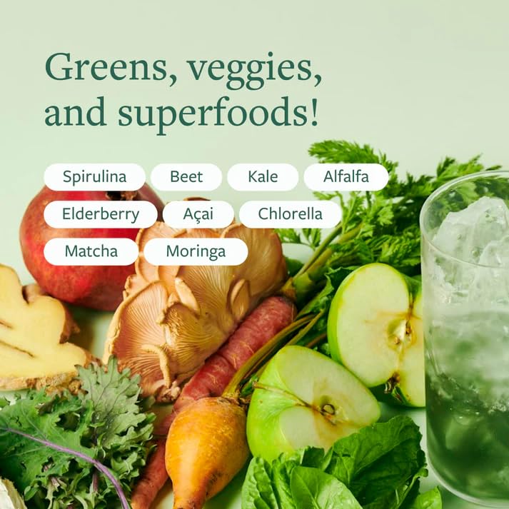 CLEAN Greens Superfood Powder - Organic Green Blend with Probiotics, Mushrooms & Adaptogens for Energy, Gut Health & Daily Nutrition - Apple Flavored Plant-Based Greens Supplement, 11.29 oz